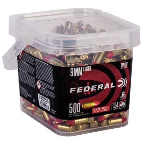 Federal American Eagle Syntech Range 124 gr Syntech Jacket Round Nose 9mm Ammo, 500/box - AE9SJ2B500