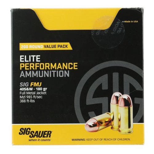 Sig Sauer Elite Ball 180 gr Full Metal Jacket .40 S&W Ammo, 200 Rounds - E40SB2200