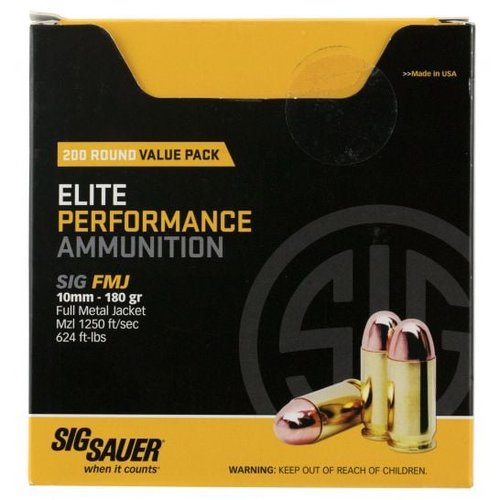 Sig Sauer Elite Ball 180 gr Full Metal Jacket 10mm Ammo, 200 Rounds - E10MB1200