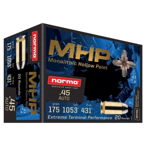 Norma MHP 175gr 45 ACP Ammo, 20rds - 245720020
